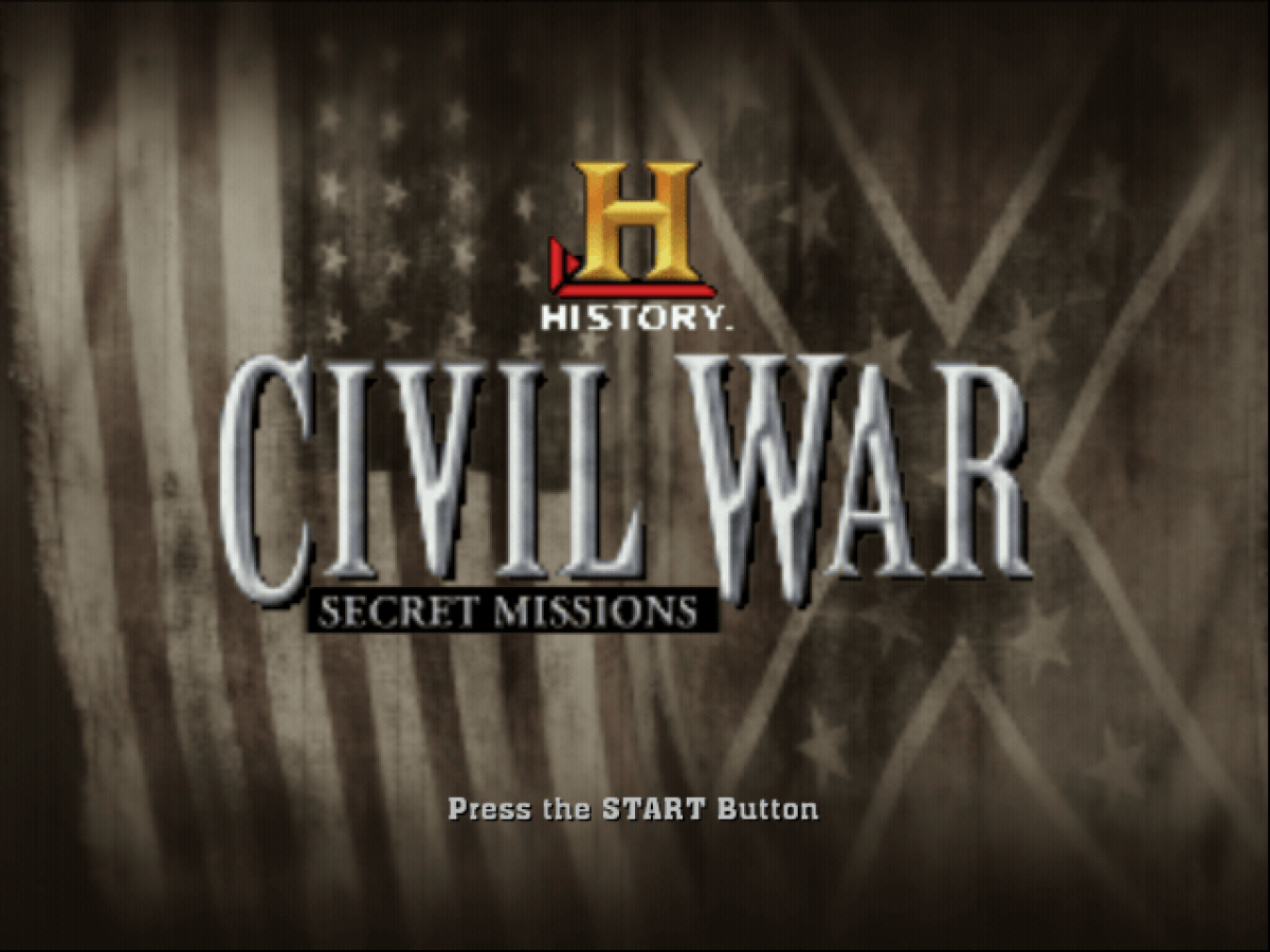 History Channel Civil War Secret Missions PlayStation 2 PS2 video game, first-person shooter, historical military missions, strategy action gameplay main menu title screen