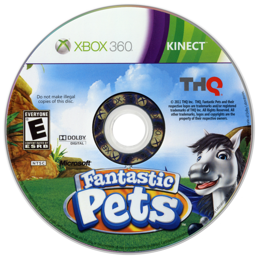 Fantastic Pets Xbox 360 Kinect pet raising exotic creatures dragons unicorns cat dog training minigames voice motion controls disc art
