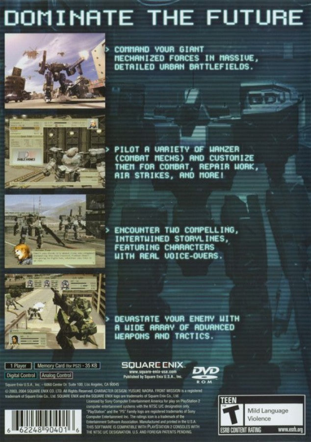 Front Mission 4 back of case for PlayStation 2 (PS2) tactical role-playing mecha strategy video game
