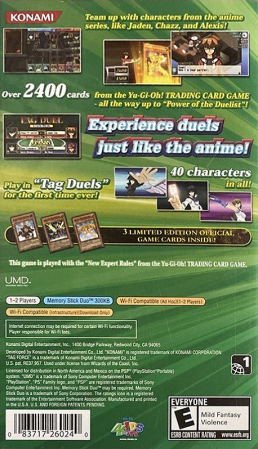 Yu-Gi-Oh! GX Tag Force back of case for PlayStation Portable (PSP) trading card duel game