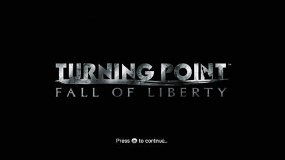 Turning Point: Fall of Liberty start screen for Xbox 360 (X360) alternate history first-person shooter video game