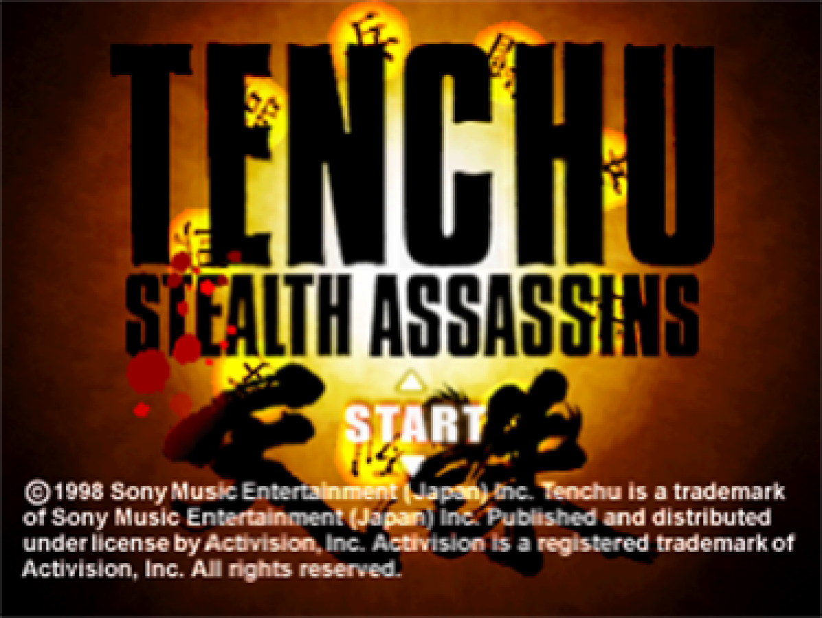 Tenchu: Stealth Assassins start screen for PlayStation 1 (PS1) stealth action video game