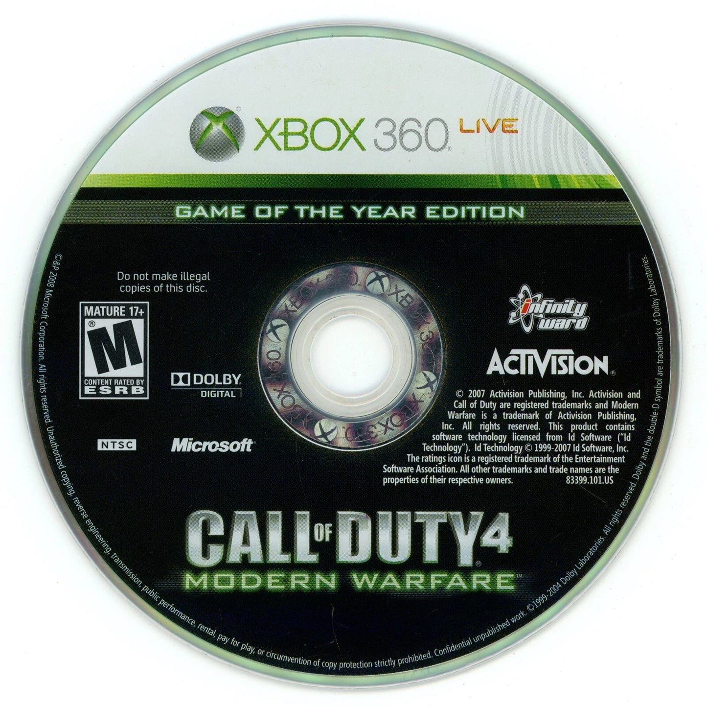 Call of Duty 4: Modern Warfare [Game of the Year Edition] disc for Xbox 360 (X360) first-person shooter video game