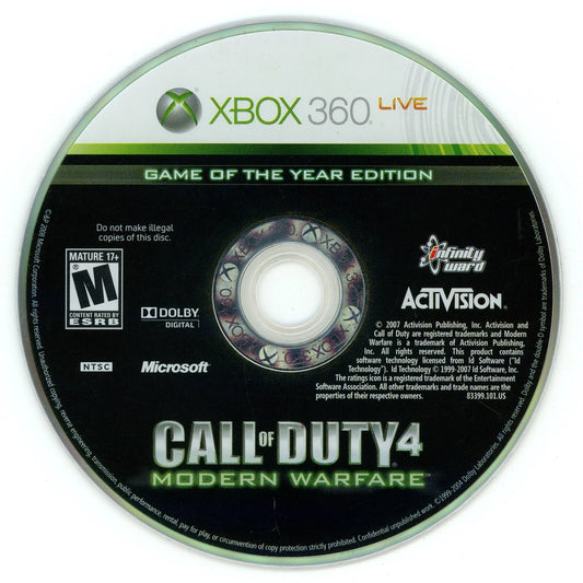 Call of Duty 4: Modern Warfare [Game of the Year Edition] disc for Xbox 360 (X360) first-person shooter video game