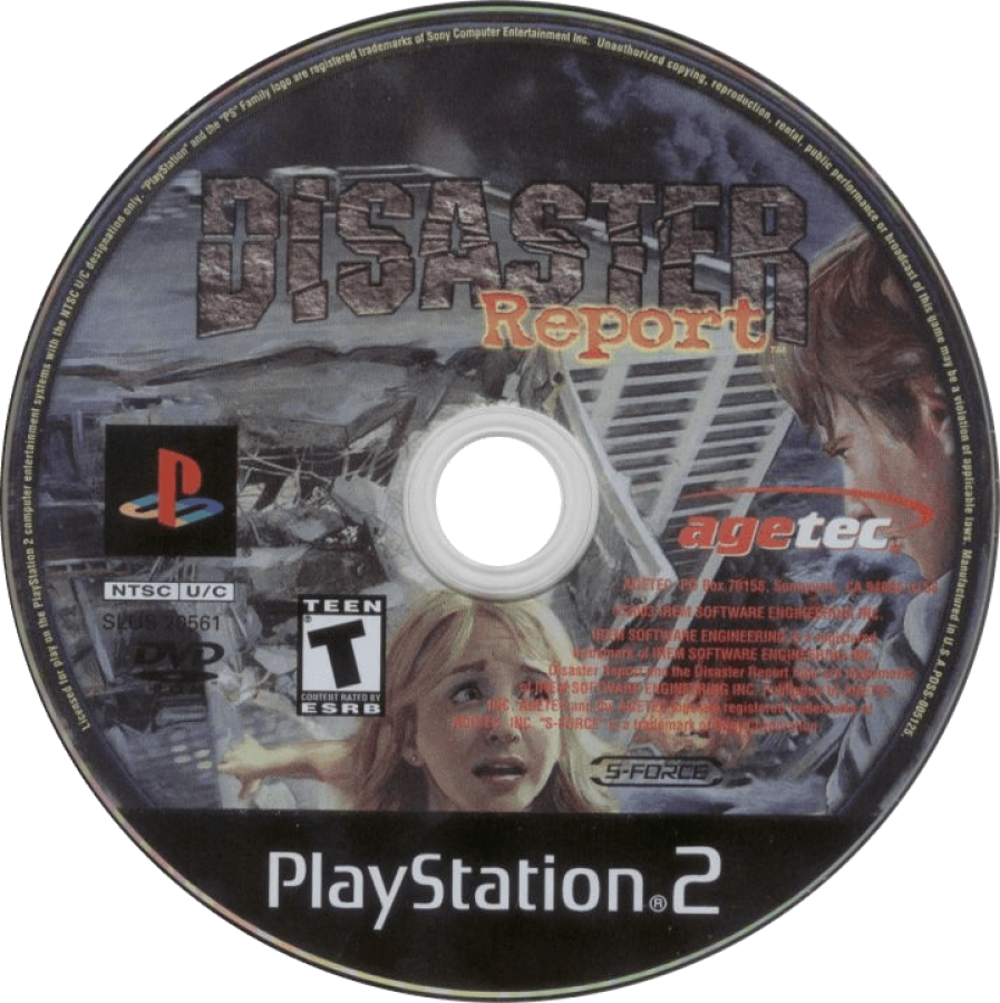 Disaster Report disc for PlayStation 2 (PS2) survival action-adventure video game