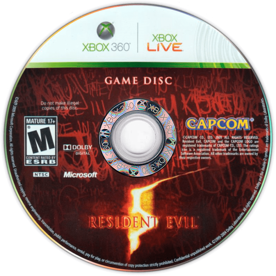 Resident Evil 5 disc art for Xbox 360 (X360) video game 