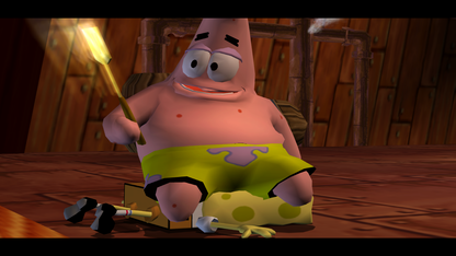 The SpongeBob SquarePants Movie game for the PlayStation 2 featuring action platformer gameplay with character switching puzzle solving and levels based on the film as SpongeBob and Patrick adventure across Bikini Bottom and beyond gameplay 