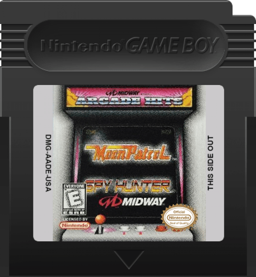 Arcade Hits: Moon Patrol and Spy Hunter Nintendo Game Boy Color GBC for arcade action racing shooter retro video game fans featuring side scrolling vehicle combat high speed driving classic arcade gameplay military missions retro challenges collectible gaming appeal cartridge