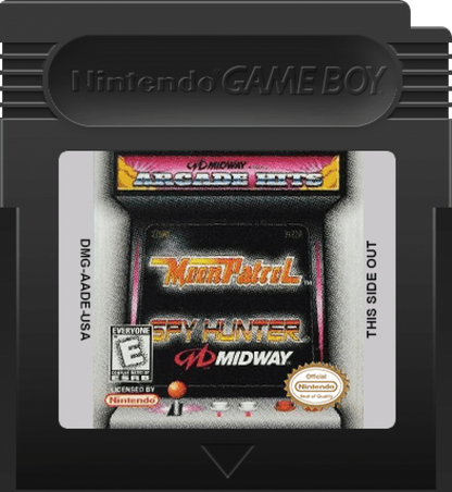Arcade Hits: Moon Patrol and Spy Hunter Nintendo Game Boy Color GBC for arcade action racing shooter retro video game fans featuring side scrolling vehicle combat high speed driving classic arcade gameplay military missions retro challenges collectible gaming appeal cartridge