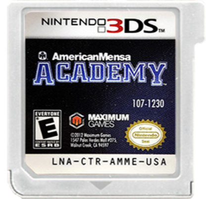 American Mensa Academy cartridge for Nintendo 3DS (3DS) educational puzzle video game