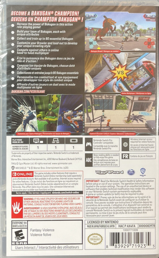 Bakugan Champions of Vestroia Nintendo Switch for video game enthusiasts featuring action adventure gameplay Bakugan battling mechanics creature collection strategic combat exploration missions and collectible gaming appeal back cover 