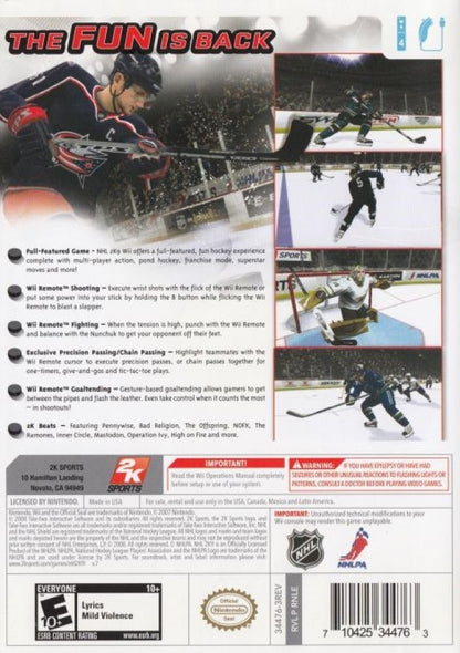 NHL 2K9 – Nintendo Wii (Wii) ice hockey sports simulation video game back of case
