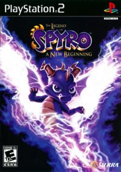 The Legend of Spyro A New Beginning PlayStation 2 PS2 for retro video game enthusiasts featuring action platforming gameplay Spyro the Dragon adventure elemental abilities fantasy world exploration challenging enemies and collectible gaming appeal front