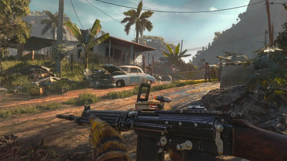 Far Cry 6 for Xbox Series X (XSX) at Gamers INC, featuring the explosive open-world revolution set in the tropical paradise of Yara, where you play as Dani Rojas fighting to liberate your nation from the iron-fisted rule of dictator Antón Castillo, utilizing "Resolver" makeshift weaponry, a menagerie of animal companions, and seamless co-op in a sprawling guerrilla warfare experience optimized with 4K resolution and 60fps performance gameplay screenshot