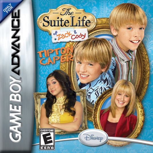 Suite Life of Zack and Cody Tipton Caper for Game Boy Advance, cover image for an action platformer video game with side-scrolling gameplay, stealth elements, puzzle challenges, and TV show-inspired adventure