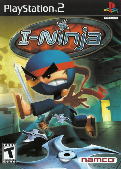 iNinja PS2 Sony PlayStation 2 action platformer game quirky ninja comedy adventure sword combat acrobatics puzzle solving fast paced levels Ninjitsu abilities Argonaut Games retro gaming PlayStation 2 software video game title cover art