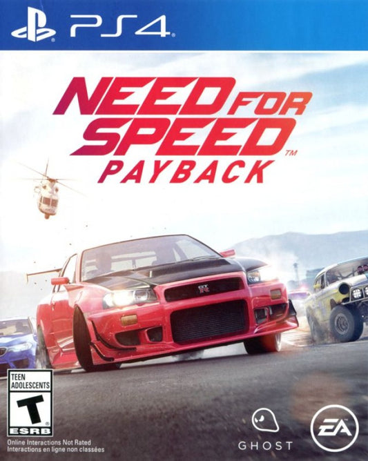 Need for Speed: Payback – PlayStation 4 (PS4) video game cover art, racing action game with high-speed cars and thrilling chases