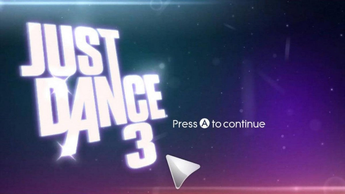 Just Dance 3 start screen for Xbox 360 (X360) motion-controlled dance rhythm video game