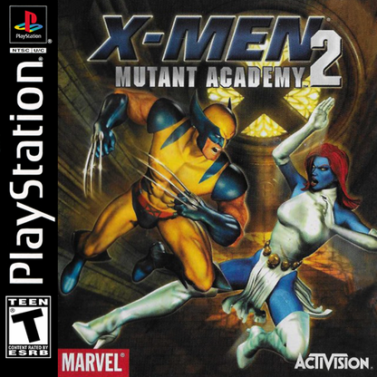 X-Men Mutant Academy 2 PlayStation 1 PS1 for retro video game enthusiasts featuring superhero fighting gameplay iconic X Men characters fast paced one on one battles special mutant powers combo based combat comic inspired arenas and collectible gaming appeal front cover 