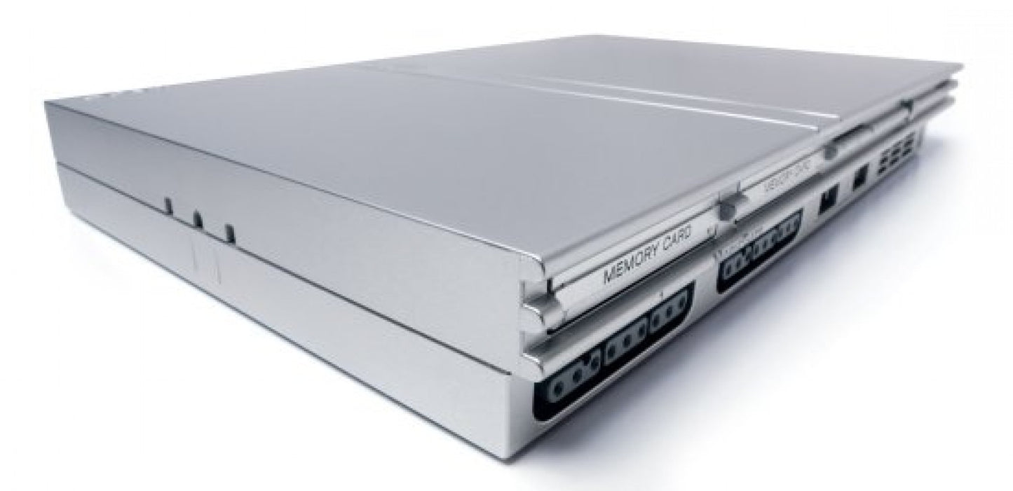 Silver Sony PlayStation 2 Slim console retro gaming system