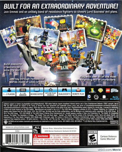 LEGO Movie Videogame PlayStation 4 (PS4) action adventure video game back of case