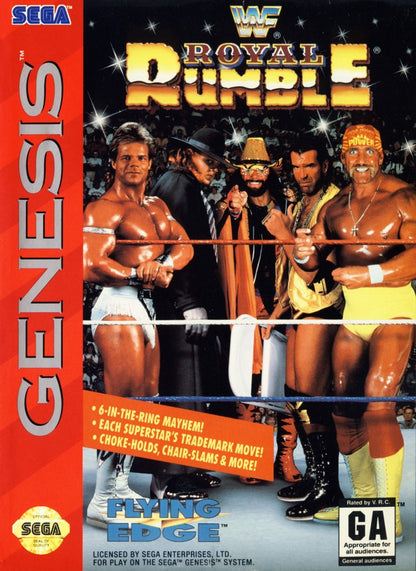 WWF Royal Rumble retro Sega Genesis video game featuring wrestling combat gameplay, WWE superstar battles, multiplayer match action and classic Genesis entertainment - cover art
