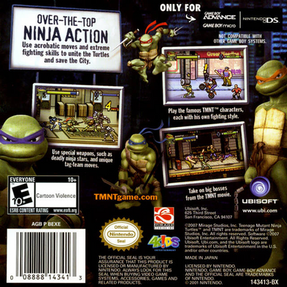 TMNT back of case for Nintendo DS (DS) action adventure video game