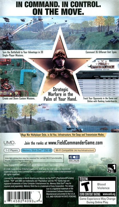 Field Commander – PlayStation Portable (PSP) back of case for turn-based strategy video game