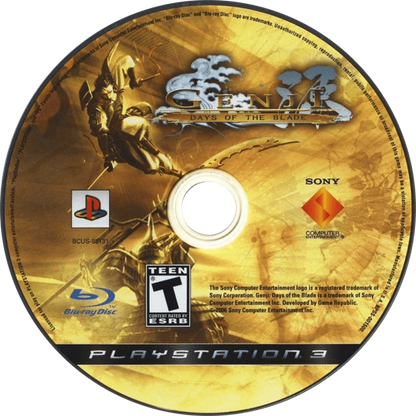 Genji: Days of the Blade PlayStation 3 PS3 video game, action hack-and-slash, samurai combat, story-driven adventure, console title disc