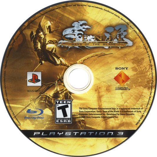 Genji: Days of the Blade PlayStation 3 PS3 video game, action hack-and-slash, samurai combat, story-driven adventure, console title disc