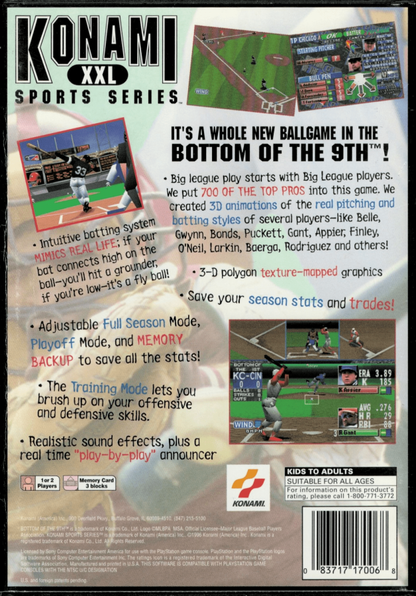 MLBPA: Bottom of the 9th back of case for PlayStation 1 (PS1) retro baseball video game