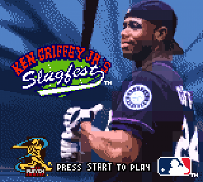 Ken Griffey Jr.'s Slugfest Game Boy Color GBC for baseball sports video game fans featuring Major League Baseball action Ken Griffey Jr gameplay batting pitching fielding base running home runs and fast paced portable baseball gameplay collectible gaming appeal gameplay