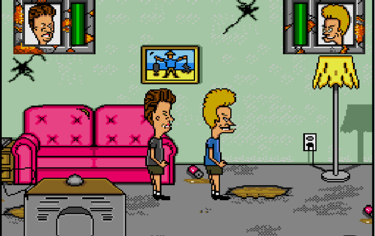 Beavis and Butt-Head Sega Genesis GEN video game featuring side scrolling action platforming gameplay iconic MTV animated characters Beavis and Butt-Head rock music inspired adventure humor filled missions suburban exploration enemy encounters object collecting obstacles and hazards outrageous cartoon antics comedy themed challenges and classic 16 bit Sega gaming retro video game collection collectible gaming appeal gameplay