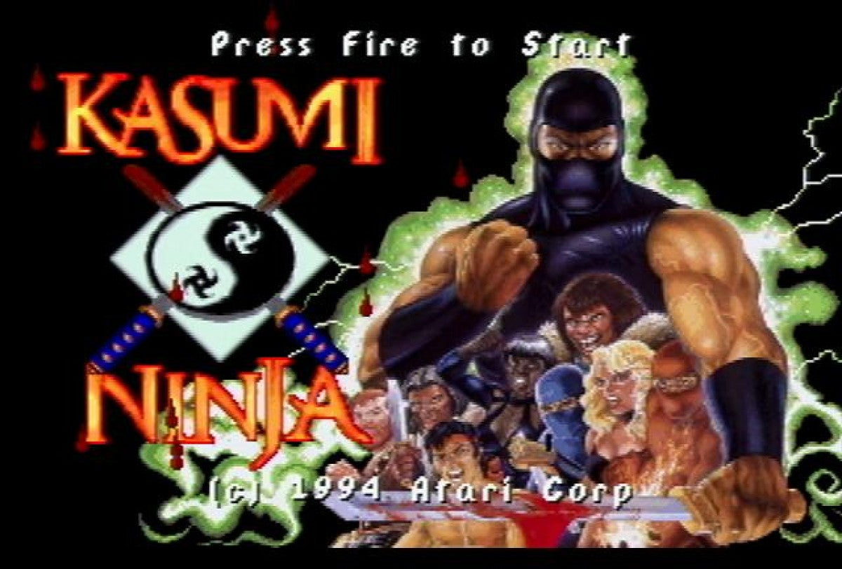 Kasumi Ninja Atari Jaguar Kasumi Ninja fighting game cartridge retro 90s arcade fighter one on one combat game digitized characters competitive fighting game classic Jaguar title start screen 