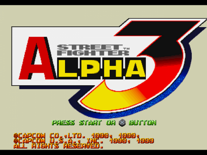 Title screen of 'Street Fighter Alpha 3' with Capcom logo and text.