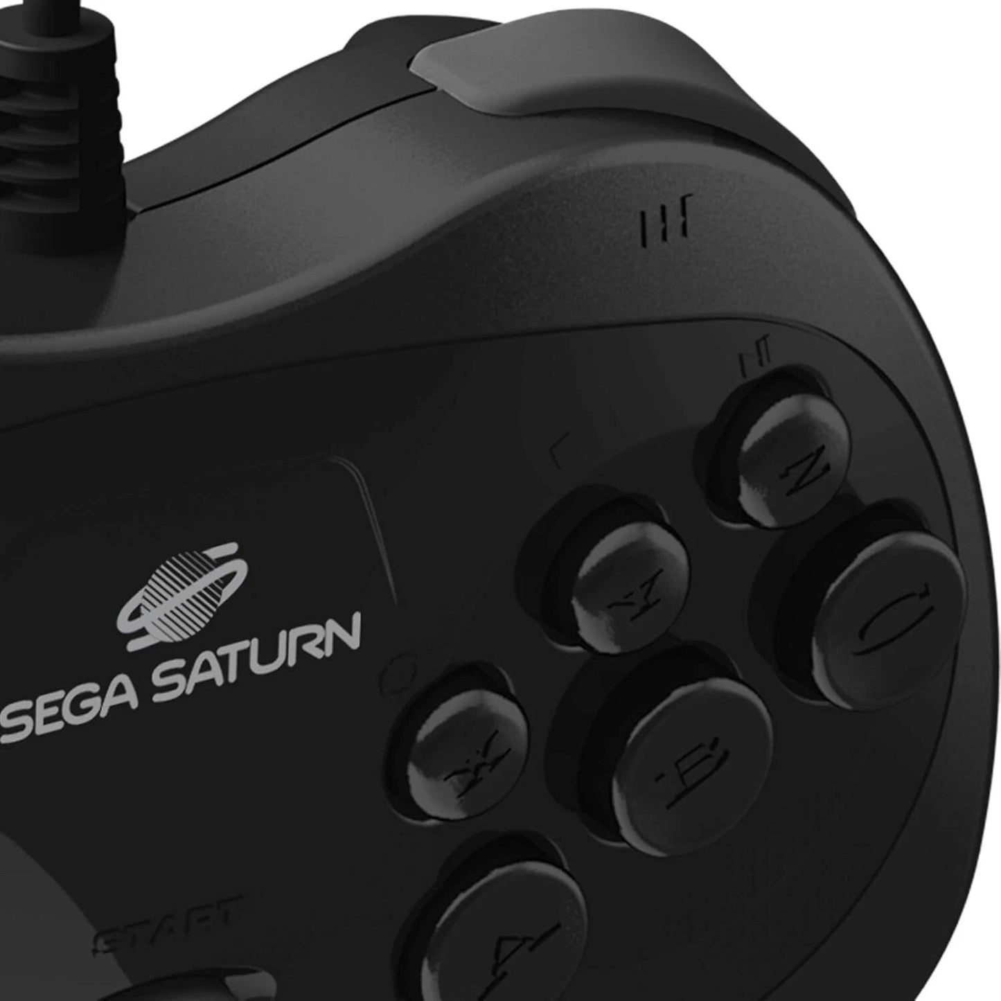 Retro Bit Sega Saturn Controller inspired design featuring classic 90s gaming accessory aesthetic six button arcade style layout precision D pad wired retro console compatibility faithful Sega Saturn reproduction controller nostalgic fighting game and arcade gameplay presentation buttons