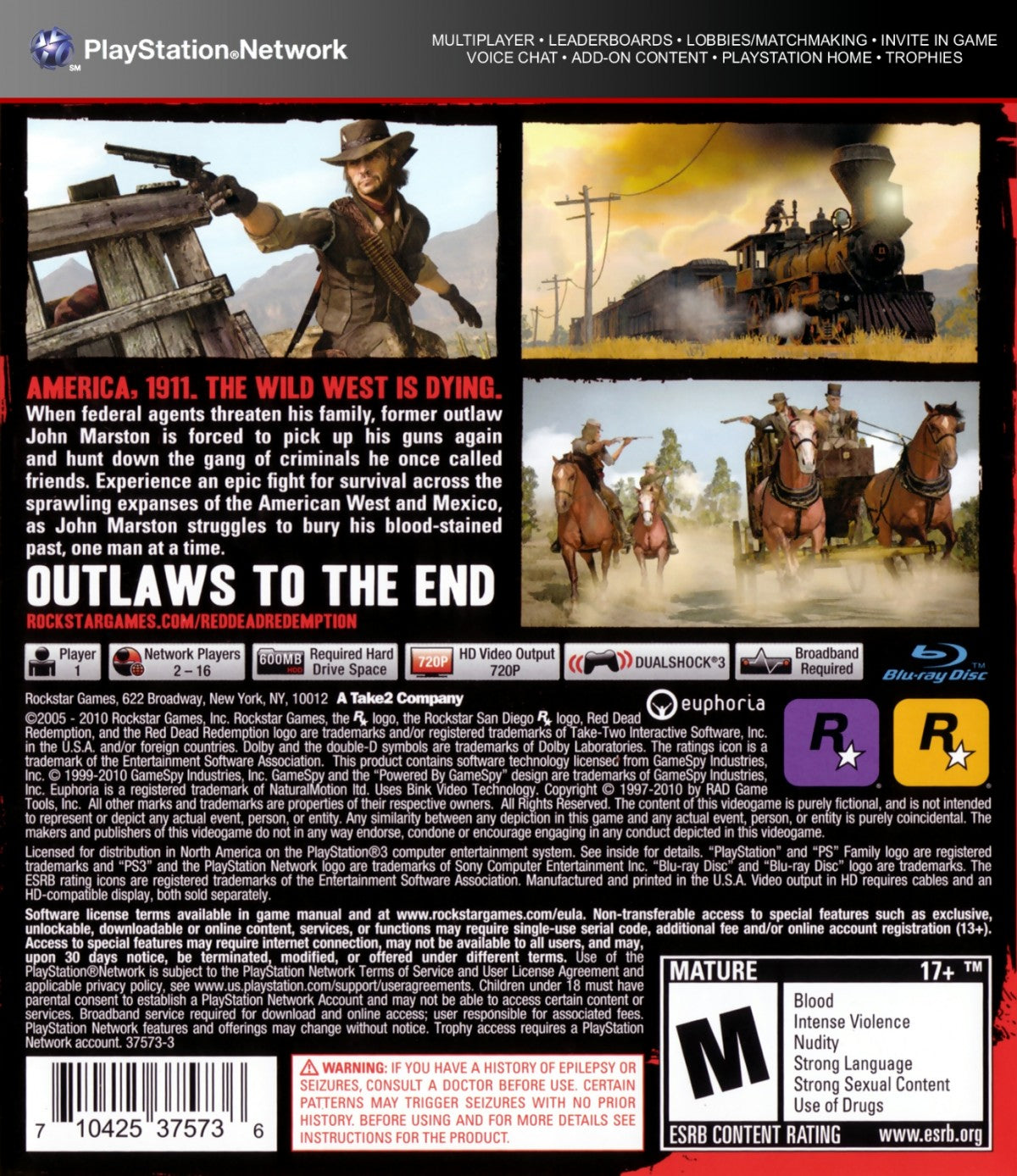 Red Dead Redemption Special Edition PlayStation 3 PS3 video game featuring open world western action adventure gameplay John Marston cowboy gunfights horseback riding exploration missions and frontier environments Rockstar Games retro video game collection collectible gaming appeal back cover art