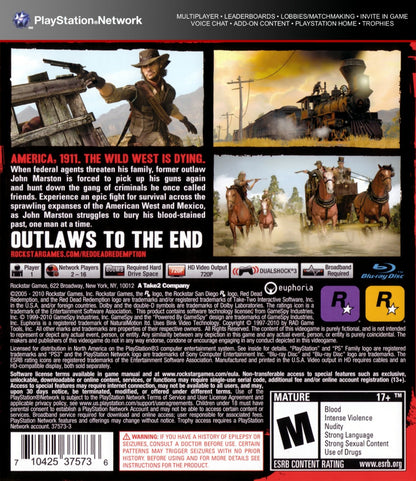 Red Dead Redemption Special Edition PlayStation 3 PS3 video game featuring open world western action adventure gameplay John Marston cowboy gunfights horseback riding exploration missions and frontier environments Rockstar Games retro video game collection collectible gaming appeal back cover art