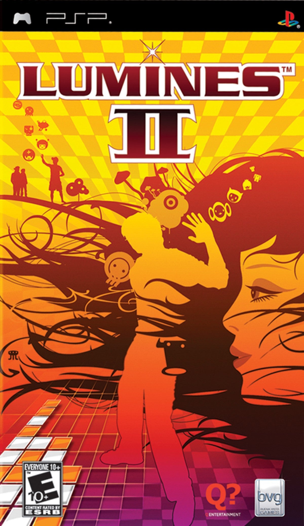 Retro Lumines II PlayStation Portable inspired design featuring music driven puzzle gameplay aesthetic vintage PSP neon visual effects rhythm based block matching electronic soundtrack immersive handheld gaming nostalgia stylish arcade puzzle presentation front cover