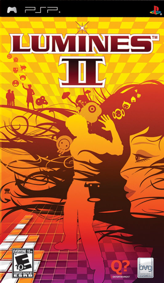 Retro Lumines II PlayStation Portable inspired design featuring music driven puzzle gameplay aesthetic vintage PSP neon visual effects rhythm based block matching electronic soundtrack immersive handheld gaming nostalgia stylish arcade puzzle presentation front cover