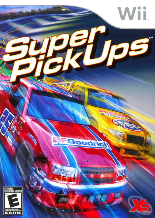 Super Pickups Nintendo Wii for off road racing video game fans featuring pickup truck driving rugged terrain racing events vehicle customization challenging tracks arcade style gameplay stunt action and multiplayer competition collectible gaming appeal cover art