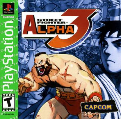 Game cover of 'Street Fighter Alpha 3' for PlayStation with a character in a fighting pose.