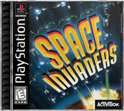 Space Invaders cover art for PlayStation 1 (PS1) arcade shooter video game