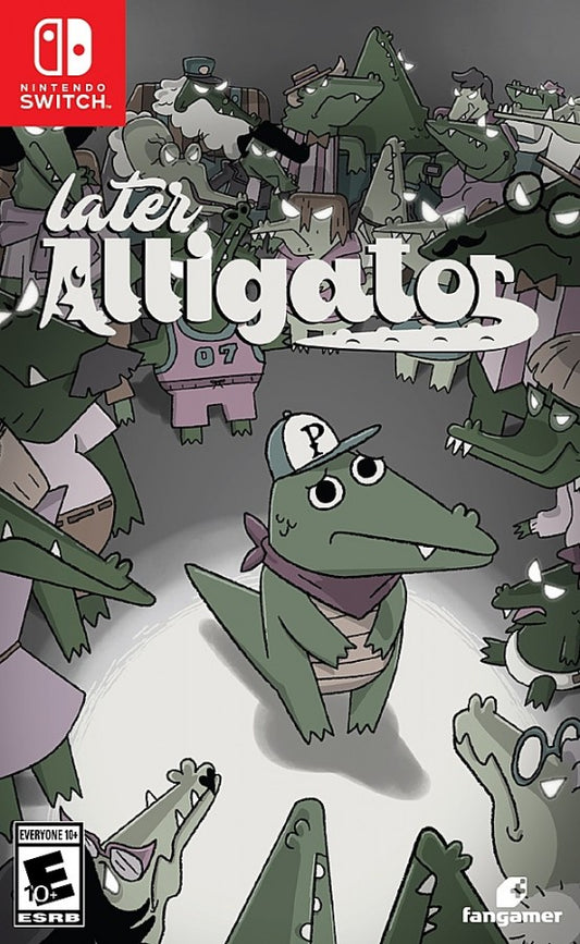 Later Alligator Nintendo Switch for adventure puzzle video game fans featuring hand drawn cartoon visuals humorous storytelling quirky characters point and click gameplay mystery solving interactive exploration charming animation family friendly adventure collectible gaming appeal front cover art
