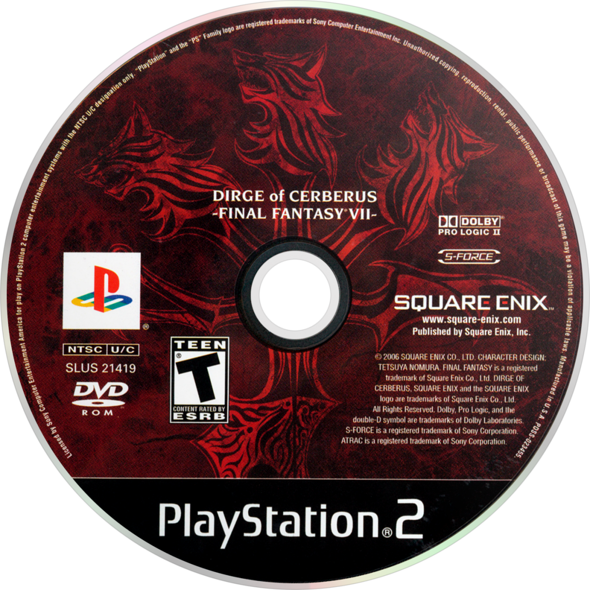 Dirge of Cerberus Final Fantasy VII PS2 Sony PlayStation 2 third person shooter action RPG Final Fantasy VII spin off Vincent Valentine gun combat sci fi fantasy storyline Square Enix cinematic gameplay retro gaming PlayStation 2 software video game title disc