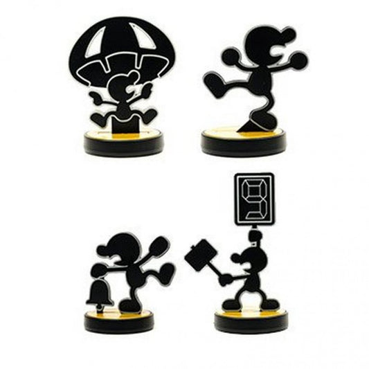 Game & Watch Amiibo Super Smash Bros Nintendo Amiibo collectible figure featuring the classic Game & Watch character detailed flat 2D design Super Smash Bros styling interchangeable poses NFC functionality compatible Nintendo games Amiibo collection display collectible and gaming accessory appeal
