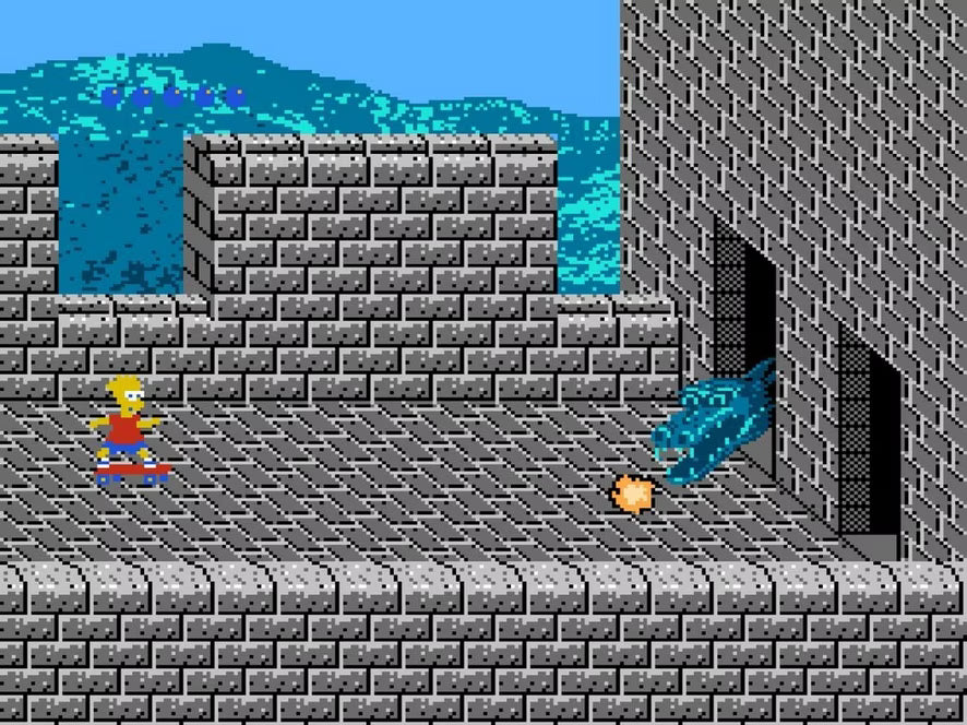 The Simpsons: Bart vs. the World cartridge for the Nintendo Entertainment System featuring Bart Simpson traveling the globe in a colorful 8 bit side scrolling adventure based on the classic animated series gameplay