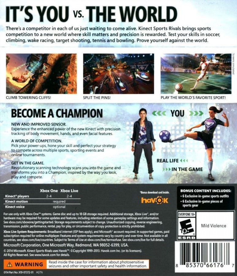 Kinect Sports Rivals back of case for Xbox One (XONE) sports motion video game
