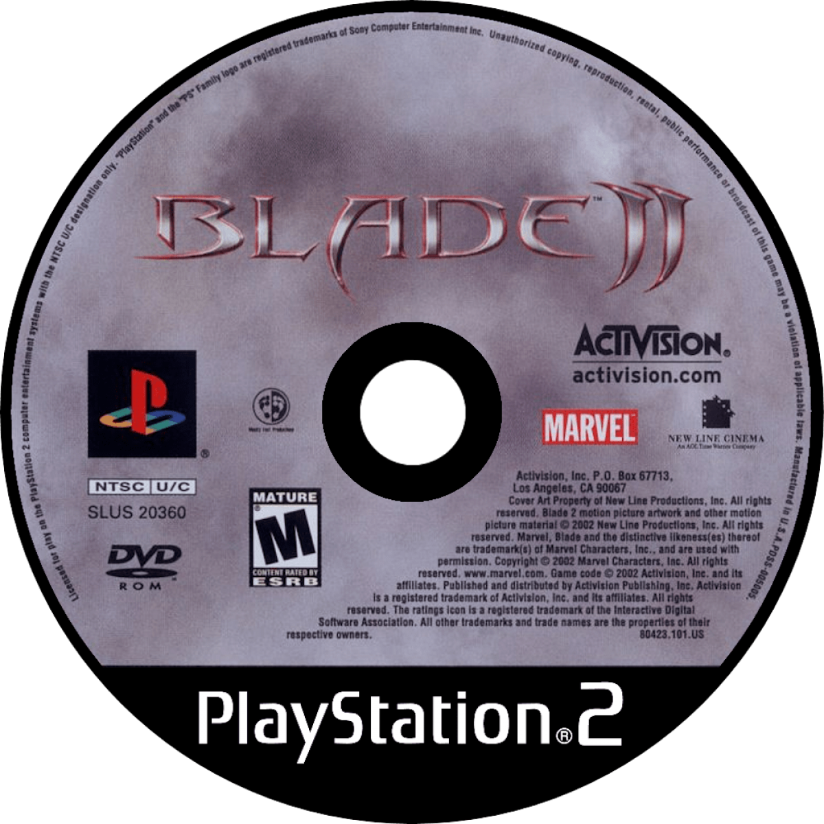 Blade II for PlayStation 2 with vampire-themed action combat focus disc