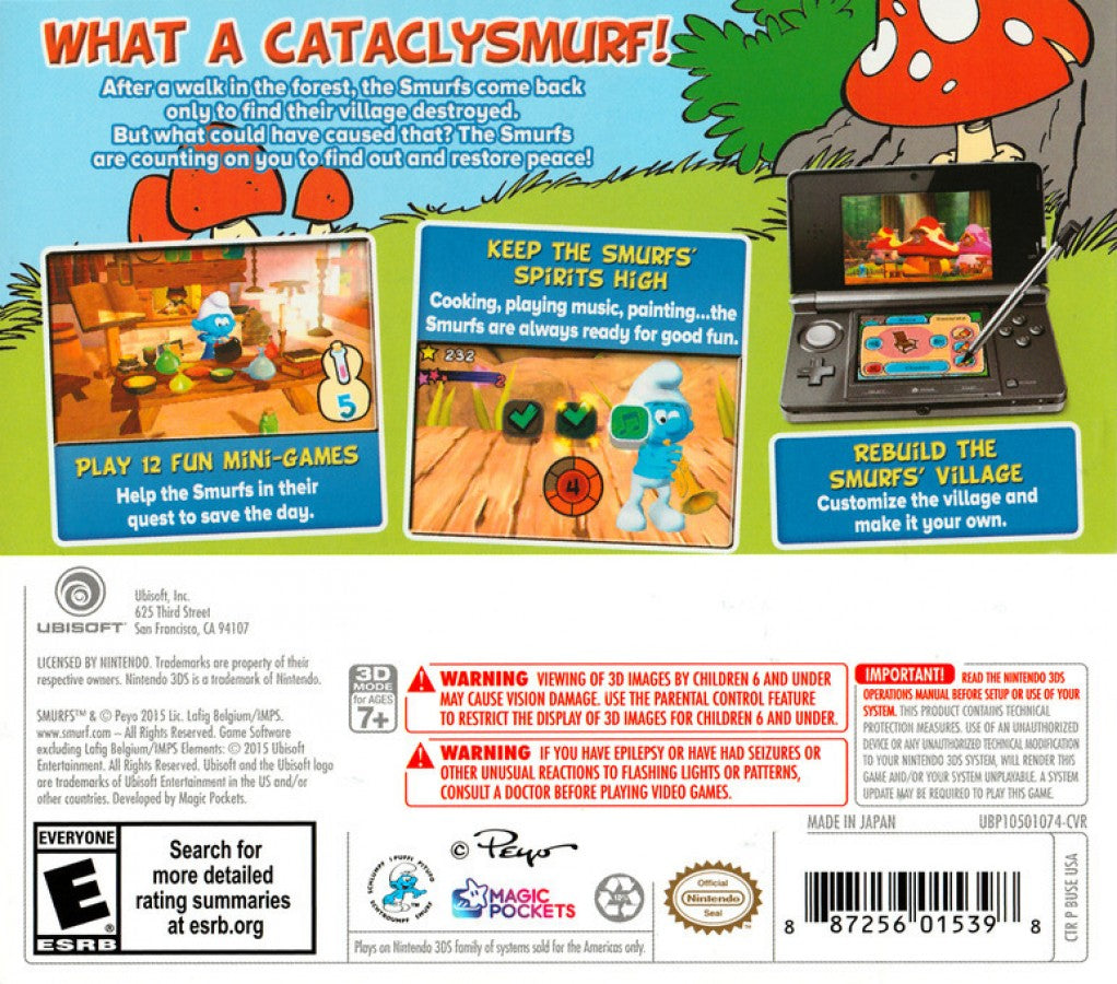 The Smurfs back of case for Nintendo 3DS (3DS) platformer video game
